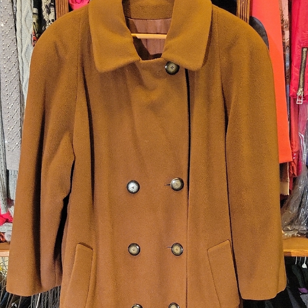 Saks Fifth Avenue Brown Cashmere Trench Coat, Sz 12 - Picture 6 of 12